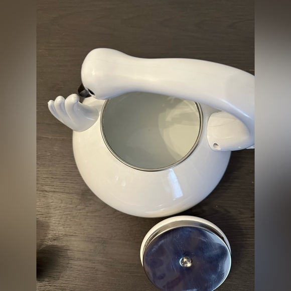 SOLD- Vintage Kamenstein Swan Kettle Whistling Tea Pot White Enamel Stove Top - Picture 9 of 10
